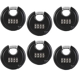 6 Pack Stainless Steel Discus Padlock 4 Digit (3inch) Combination Lock Outdoor for Warehouse, Sheds, Storage Locker, Units (Black,6 Pack)