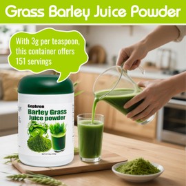 16oz Barley Grass Juice Powder - Natural Green Juice Powder, Made From Concentrated Juice, Without Gluten, No Additives, Ideal for Breakfast Tea, Juice, Green Smoothies, and Baking