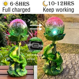 Outdoor Solar Powered Frog Resin Statue Light - Garden Patio Lawn Porch Decoration Unique Gift for Mom Wife Grandma Housewarming Birthday Valentine's Day Easter Gift Waterproof Figurine for Women