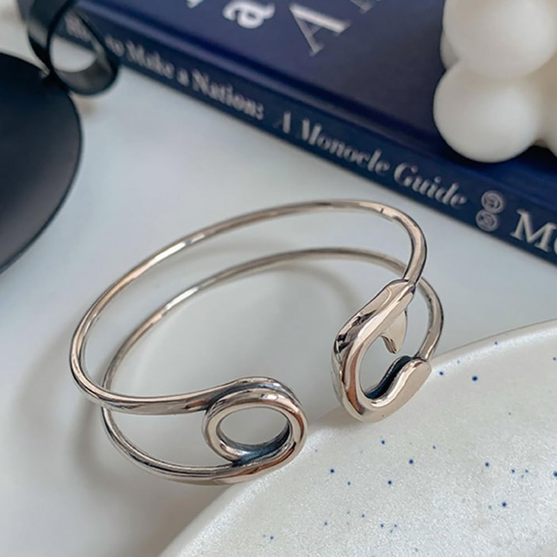 Izpack Safety Pin Cuff Bracelet for Women Sterling Silver Plated