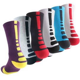 OLCHEE Boys Sock Basketball Soccer Hiking Ski Athletic Outdoor Sports Thick Calf High Elite Crew Sock 6 Pack B, Size L