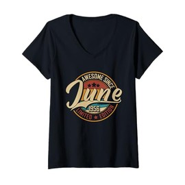 Womens Awesome Since June 1956 | 70 years old | 70th Birthday V-Neck T-Shirt