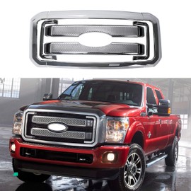 ECOTRIC Front Chrome Grill Cover Mesh Grille For 2011-2016 Ford F250 F350 Super Duty Chrome Grill Covers （4pcs/8pcs - Cover Only！！Not a grille replacement!!） (8PCS)