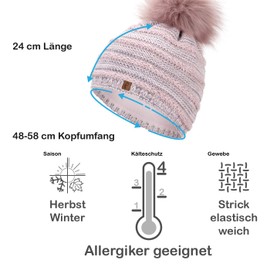 Faera Winter Hat Warm Lined Faux Fur Bobble Hat Fleece Lining Winter Knitted Hat Beanie Hat Women’s Men’s Unisex One Size -