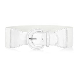 LEACOOLKEY Women's Bow Knot Elastic Waist Belt for Dress, Vintage Stretchy Wide Waistband Cinch Belt with Press Stud Buckle, A-White