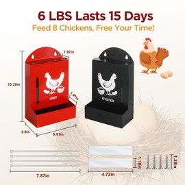 Crazydeer 2 Pack Chicken Grit and Oyster Shell Feeder, Metal Oyster Shell Feeder with Visual Window and Lid, Hanging Gravity Chicken Grit Feeder, Chicken Coop Accessories for Healthier Hens and Eggs
