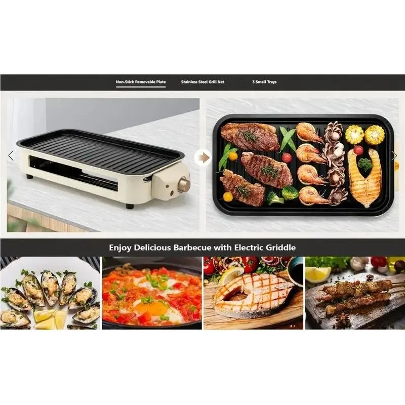 1500W Portable Indoor Electric BBQ Griddle Smokeless Removable Non-Stick Plate