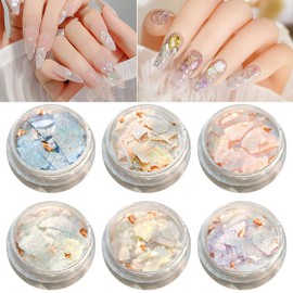 LISMYAKEY Shell Nail Parts, Nail Parts, Set of 6 Seashells, Shelf Lake, Shell, Powder, Nail Art, Thin, Container, Big Shell, Jewelry Parts, Nail Art, Nail Decoration, Nail Seashell Style, 6 Colors for