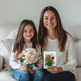 QUILLCRAFT Mother's Day Card, Colorful Tulip Flower Greeting Card, Quilled Quilling Card for Birthday, Mothers Day, Get Well, Him, Her, Friend, Boss, Monm, Dad with Envelop (Colorful Tulip)