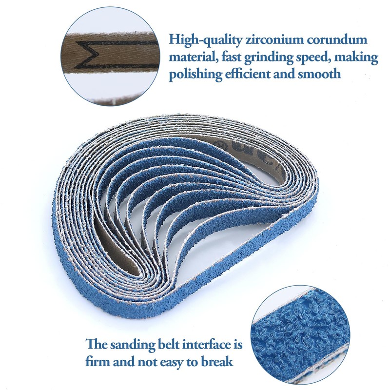 10PCS 40Grits 13mm x 457mm Zirconium Abrasive Sanding Belts Air