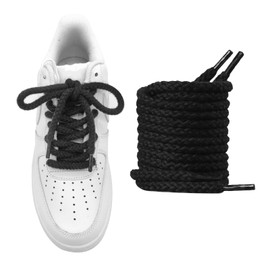NDTEZUGT 5/16''(8mm) Wide Thick Rope Shoe Laces for Air Force 1, Round Cotton Shoelaces for Dunk Low Sneakers, Replacement Shoe Strings for AF1 (Black, 63''/160cm)