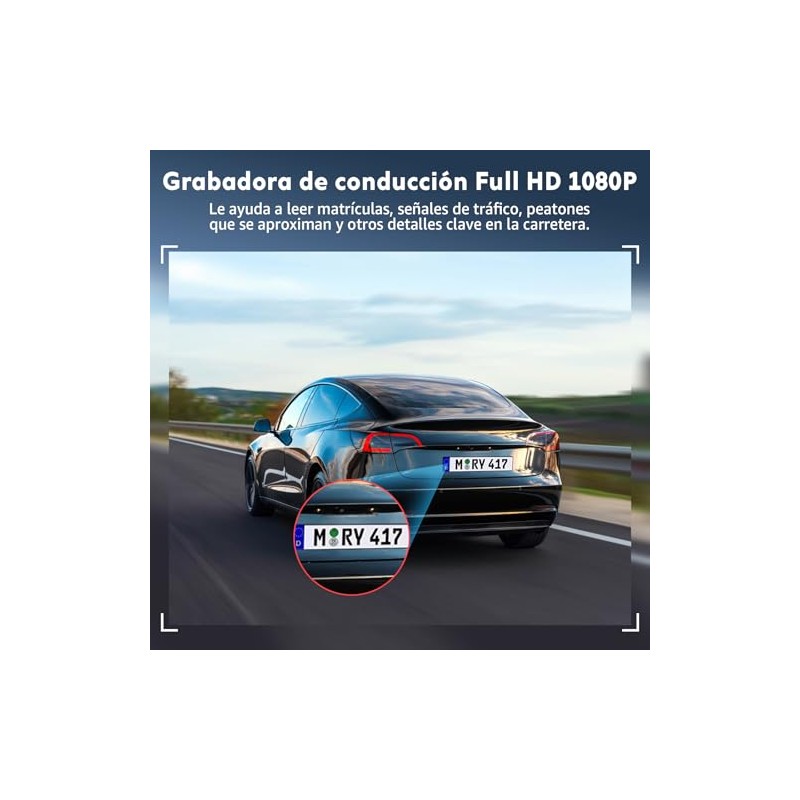 PTHTECHUS®DashCam para Auto, HD 1080P Cámara triples Delanteras y traseras