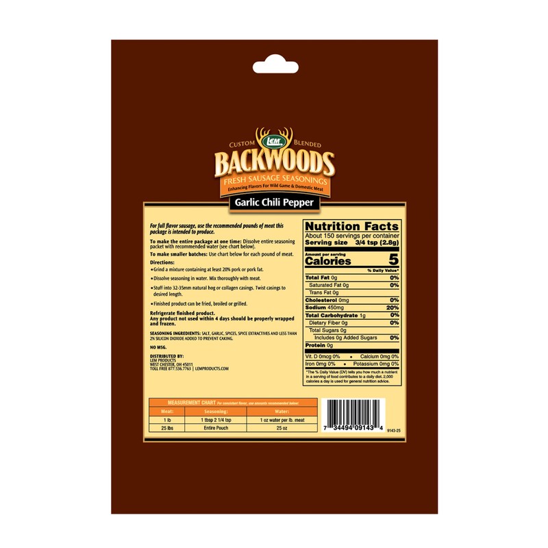 LEM Products Backwoods Garlic Chili Pepper Fresh Sausage Seasoning, Ideal