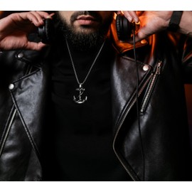 JadeAngel 925 Silver Plated Titanium Steel Necklace with Anchor Pendant for Men (24 inches)