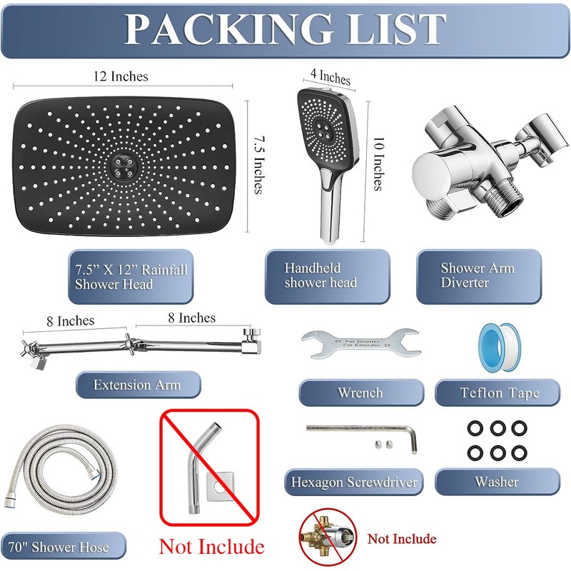 12 Inch Rain Shower Head with Handheld Spray Combo and