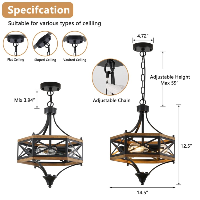 Farmhouse Pendant Light, 3-Light Foyer & Dining Room Hanging Light