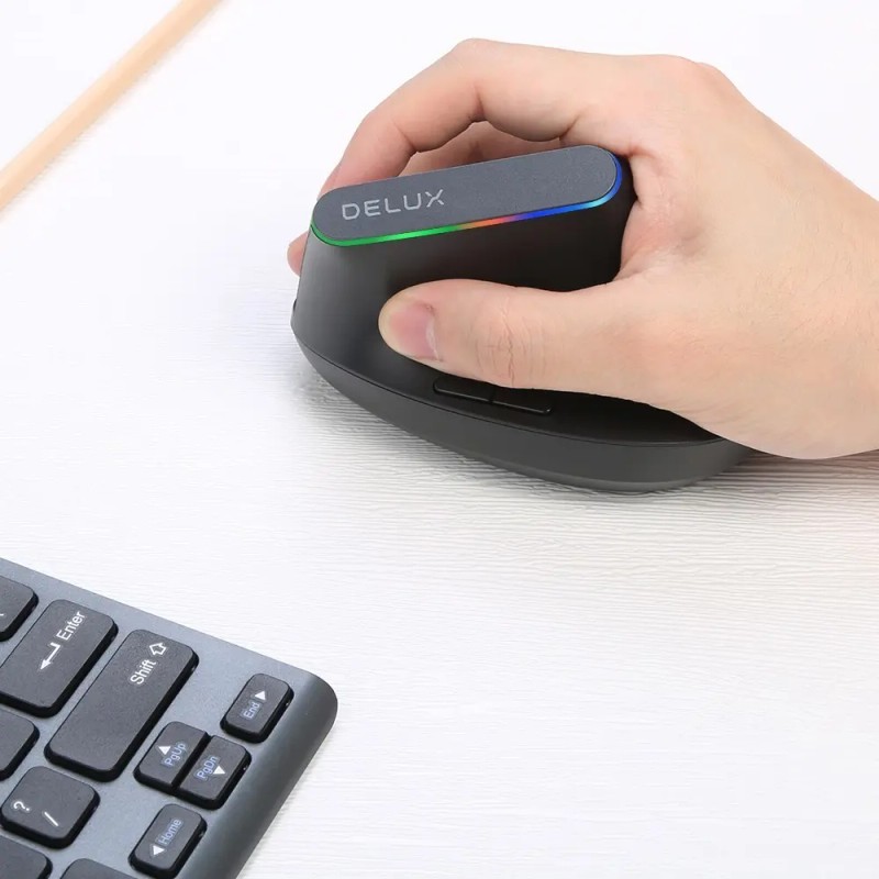 Delux Mouse Vertical Ergonómico Inalámbrico 2.4g Con 1600dpi
