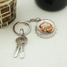 Give Thanks with Pumpkins Thanksgiving Keychain Chrome Plated Metal Pop Cap Bottle Opener