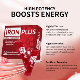 MISS PEP Miss Pep Iron Supplement, 30 Mg Iron Supplement for Women and Men, Promotes Red Blood Cell Production, Supports Iron Deficiency in Adults, 20 Ready-to-Drink Powder Sachets