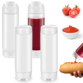 Didaey 4 Pcs Squeeze Bottles Refillable 20 oz, Inverted Plastic Tip Large Valve Dispenser Condiment Squeeze Bottle for Sauces Ketchup Sour Cream Self Sealing Syrup Dispenser for Restaurants, White