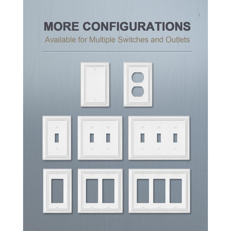 ZILLSEA Pure White Decorator Wall Plates, 4-Pack Switch Plates and