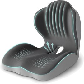Vervex Cojín Ergonómico 2 en 1 para Espalda y Asiento, Espuma Viscoelástica, Diseño Hueco para Cóccix, Gris, para Silla de Oficina, Auto y Hogar