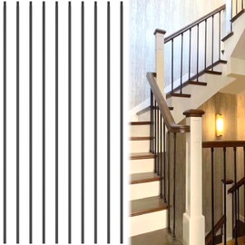 QYSUCCEX 1/2 inch Wrought Iron Balusters Square 1/2" x 44" Hollow Plain Bar Balusters for Staircase Interior Satin Black Metal Railing Iron Spindles for Indoor Stairs (30)