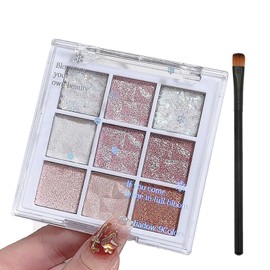 Glitter Eyeshadow Palette,Shimmer Eye Shadow Pallets for Women,Highly Pigmented Eyeshadow Make-Up Palettes,White Pink Glitter Eye Shadow Palette With Brush,Travel Size Eyeshadow Gift for Girls Make Up