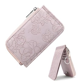 Wjelet Women's Credit Card Holder Wallet - RFID Blocking Leather Slim Bifold Purse Purple, with Key Ring, ID Window & Zipper Coin Pocket