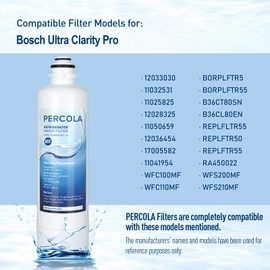 PERCOLA BORPLFTR55 Water Filter Replacement, Compatible with Bosch Ultra Clarity Pro BORPLFTR50, 11032531, 12033030, 11025825, B36CD50SNS, B36CT80SNS, B36CL80ENS, B36FD50SNS, 3 Pack