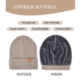 Winter Hat and Gloves Set for Men Women,Beanie Touchscreen Gloves Set with Warm Knitted Fleece Line (CA/US, Alpha, One Size, Oatmeal)