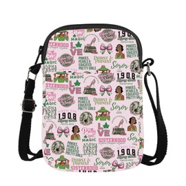 JTOUK 1908 Sorority Pinkies Crossbody Bag Pink and Black Greek Paraphernalia Gift Sisterhood Gift (1908 CR EU)