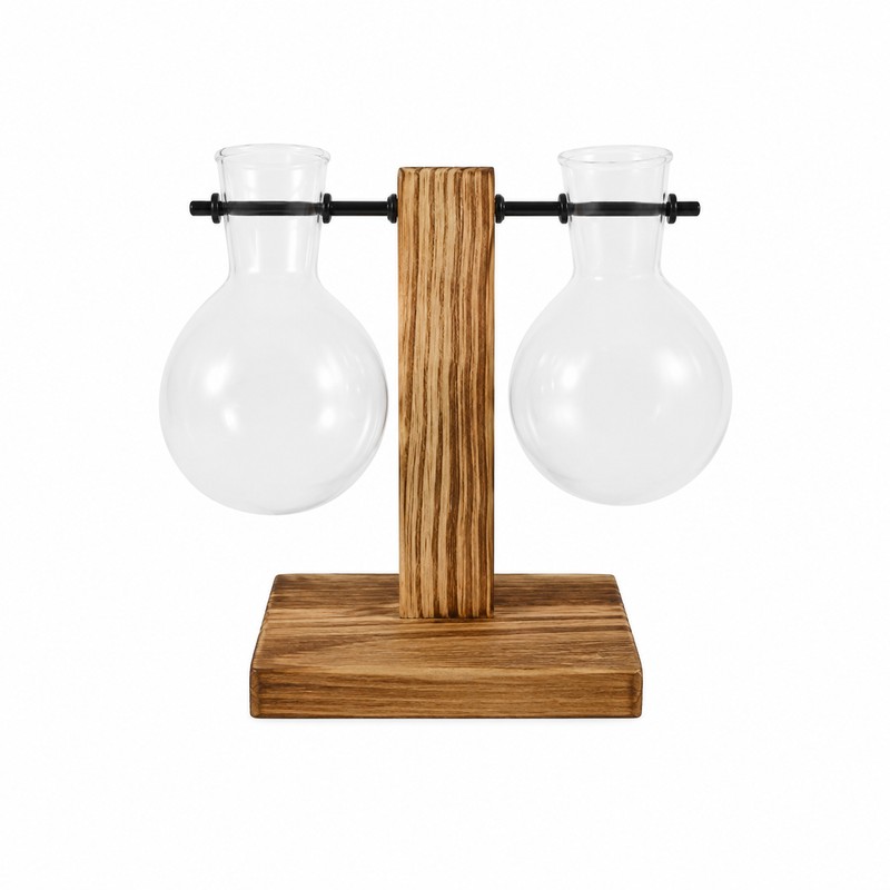 Desktop Hydroponic Plant Propagation Vase with Wooden Stand and 2