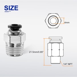 QUARKZMAN Push to Connect Fitting 4 mm Tube OD x 1/4 Inch NPT Thread Male Straight Quick Connector Copper Air Line Hose Fittings for Industry Air System PC4-N02, Black