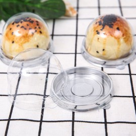 Paquete de 50 cajas de plástico transparente de 2 pulgadas para tartas, galletas, muffins, caja de cúpula de boda, cumpleaños, caja de regalo (plata)