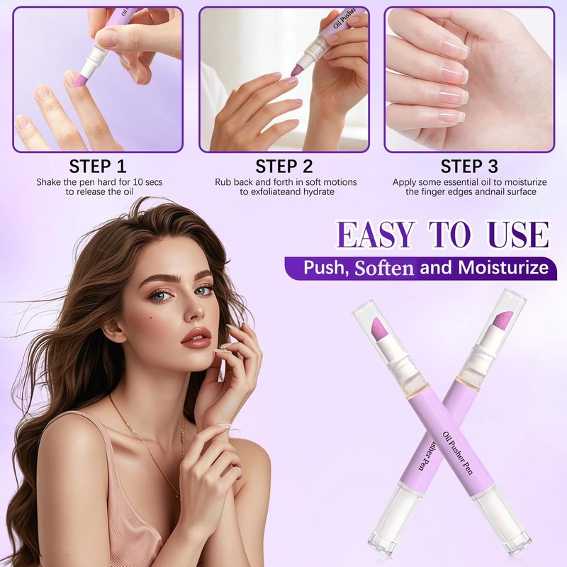 Cuticle Oil Pusher Pen, 2-in-1 Nail Cuticle Applicator, Moisturizing Formula