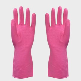 Pair Of Medium Pink Cleaning & Washing Up Rubber Gloves Majic