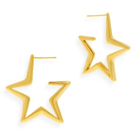 Frigotine Chunky Gold Star Open Hoop Earrings for Woman, Trendy Statement Geometric Large Stud Earing Holiday Prom Accessories Fashion Jewelry Birthday Gift