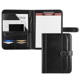 IVESIGN Leather Portfolio Notebook with Folder，Storage Clipboard with Cover for Legal Pad Holder Letter Size A4 Writing Pad for Business School Office Resume Conference Notepad Clip Boards(Black)