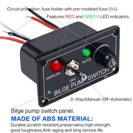 AMOMD 12V Bilge Pump Control Switch Panel 3 Way Manual/Off/Auto with LED Indicator 5A Fuse for Yacht Camper Truck Marine Boat