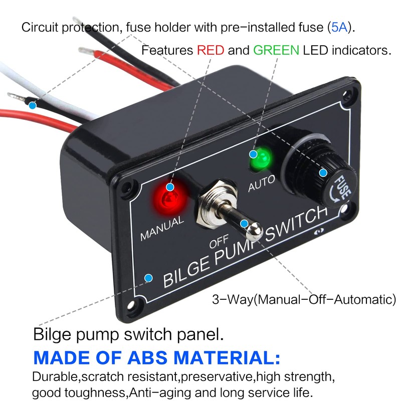 AMOMD 12V Bilge Pump Control Switch Panel 3 Way Manual/Off/Auto