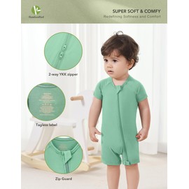 BambooBud Baby Romper Short Sleeve Shorts Pajamas Toddler Boys Girls Zipper Pjs Soft Summer Bamboo Viscose Sleeper, Forest Green,18-24Mos.