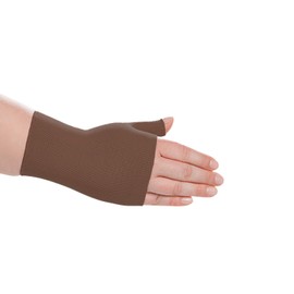 Juzo Soft Seamless Compression Gloves & Gauntlets, 30-40 mmHg, Gauntlet | Fingerless Gloves for Women & Men for Swelling, Preventative, Severe Edema & Lymphedema Management | Chestnut, Small, Left
