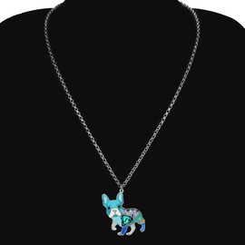 BONSNY Enamel Alloy Rhinestone French Bulldog Necklace Dog Pendant Cute Jewellery for Women Girl Charm Gift (Blue)