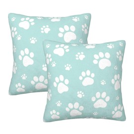 Cute Dog Paws Mint Green Throw Pillow Covers Set of 2 Decorative Pillowcases Soft Pillow Case Cushion Cover for Living Room Bedroom Sofa Couch, 18"X18"