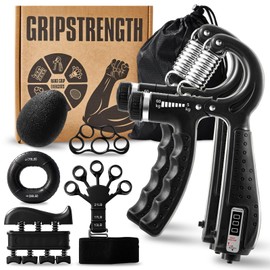 7PCS Grip Strengthener Kit, 2 Adjustable Forearm Strengthener, 1 Storage Bag,Finger Stretchers, Grip Ring, Stress Relief Ball, Finger Exercise, User Manual, UK Hand Gripper