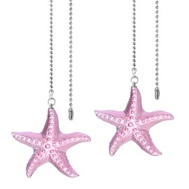 LONGSHENG - SINCE 2001 - 2 Pack Ceiling Fan Pull Chain Ornaments Extension Chains with Decorative Pink Glass Starfish 23 Inches Fan Pull Chain Set For Ceiling Light Lamp Chain