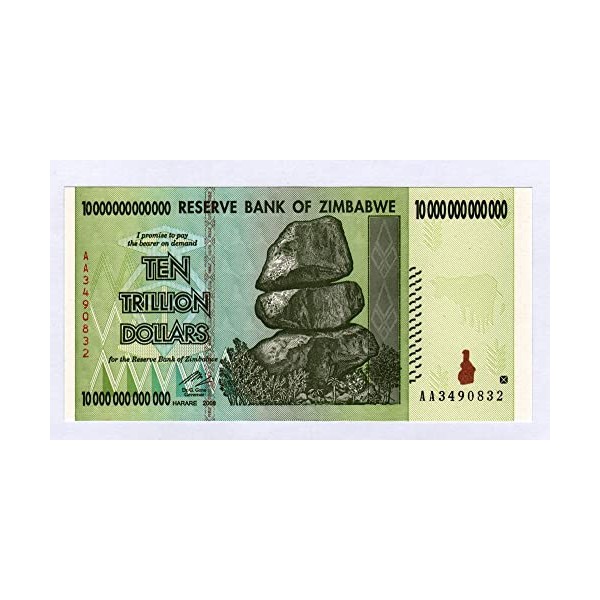 Zimbabwe 10 Trillion Dollar Note Bill Money Inflation Record Currency