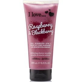 I LOVE Raspberry and Blackberry Exfoliating Shower Smoothie - Exfoliating Body Scrub and Body Wash - Cleanse and Soften Skin - Fruity Scent - 200 ml