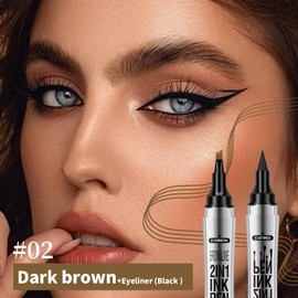 Magic Eyebrow Pencil, Waterproof Eyebrow Pen, 4 Tipped 2 IN 1 Create Natural Hair Like Brows Microblading Eyebrow Pen, Long Lasting Natural Fine Stroke Magic Eyebrow Pen (611B02#Dark Brown)